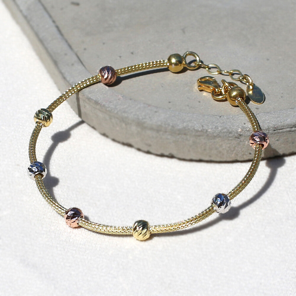 Clotho 925 Ayar Gümüş, Hasır Zincir Altın 3 Renkli Dorika Bileklik